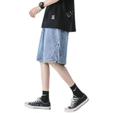 Threebooy Summer New Men's Loose Short Jeans Neutral Denim s Chic Side Vent Straight Pants Male Streetwear Casual s 5XL-S