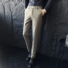 Threebooy  Autumn Winter Suit Pants Men Thick Business Classic Grey Brown Woolen Straight Korean Formal Trousers Male 28-38