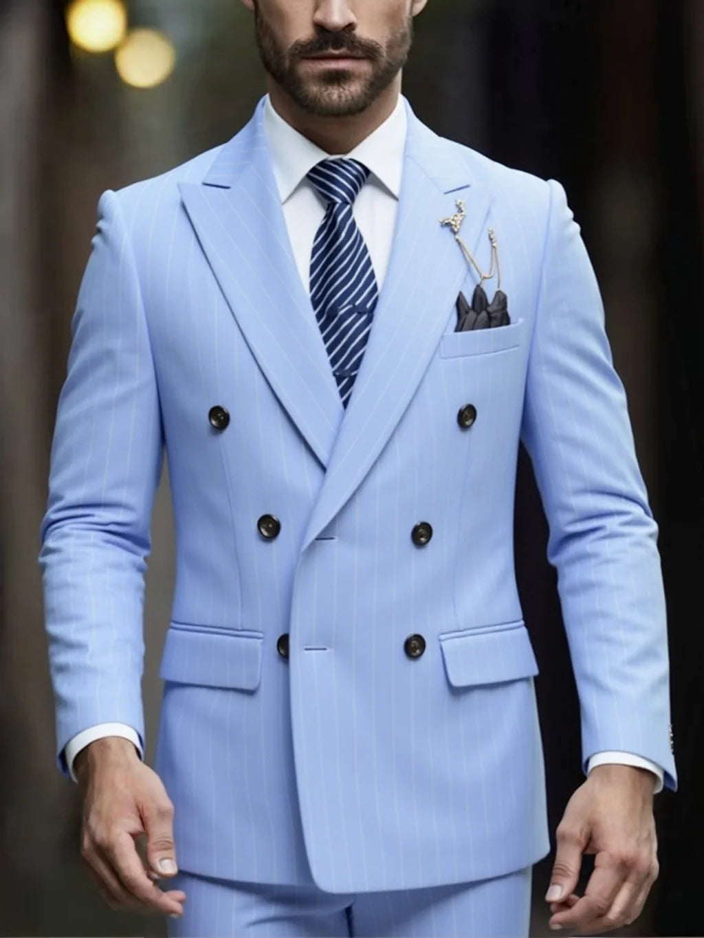 Threebooy  Men's Double-Breasted Suit, Classic Formal Business Wear