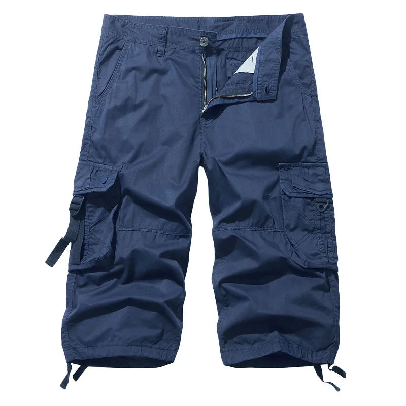 Threebooy  Men's Cargo Calf-Length Pants Multi-Pocket Cotton Safari Style Casual Short Pants Male Breathable Jogger Zipper Fly Trousers