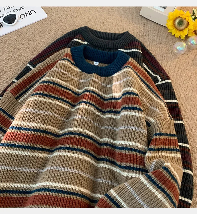 Threebooy Brand Winter Sweater Man 2025 Autumn Winter Loose O Neck Color Blocking O Neck Pullover Fashion Man Korean Clothes