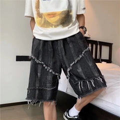 Threebooy Summer Men's Fashion Tie-dye Casual Jeans Shorts Male Loose Knee Length Denim Short Pants Men New Straight Shorts F78