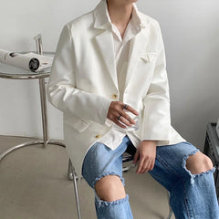 Threebooy Men's Popular Casual Blazers Male Loose Streetwear Suit Jackets Western-style Clothes Cotton Single Lapel Collar Coats M-XL