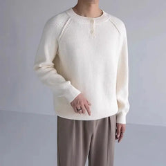 Threebooy  Autumn Winter Tops Men Casual Loose Flow Buttons Warm Knitted Sweaters
