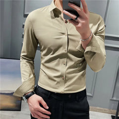 Threebooy British Style Men High-Grade Long-Sleeve Shirts/Male Slim Fit Business Casual Lapel Shirt Dress Shirt Tops Plus Size S-4XL