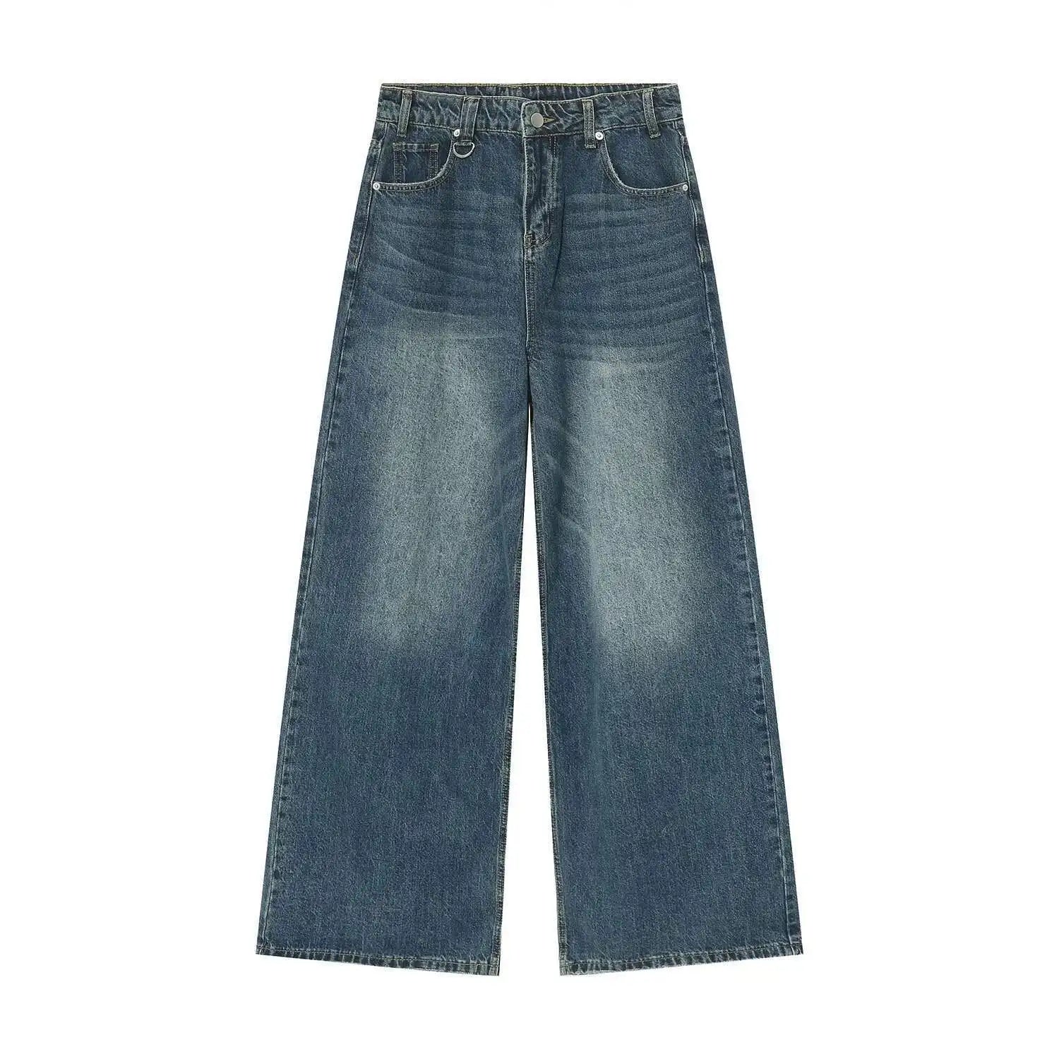 Threebooy  Men's Vintage Jeans Fashion Washed Street Casual Wide Leg Denim Pants Summer Distressed Loose Male Versatile Trousers
