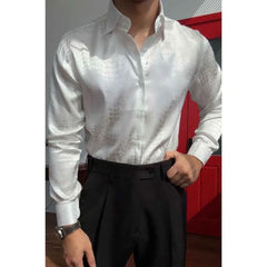 Threebooy  Winter New Men's Glossy Jacquard Long-Sleeve Shirt American Retro Fashion Trendy High Street Casual Loose Niche Men's Top