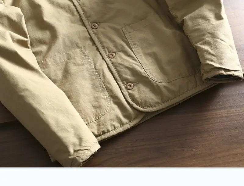 Threebooy Men's Parkas Thick Cotton Coat Jacket Autumn Winter Retro Women Jackets V-neck Long Sleeves Pockets Single-breasted Tops