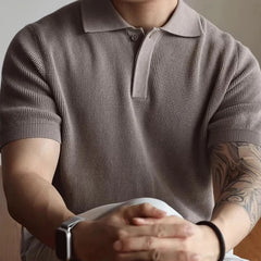 Threebooy  New Men's Clothing Light Luxury Business Polo Shirt Casual Slim-fit Knitted Solid Color Short Sleeve T-shirt High Quality Tops