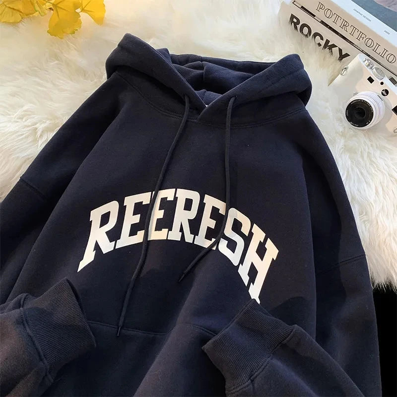 Threebooy 100% Cotton Men's Hoodies American Letter Hip Hop High Street New In Sweatshirts 2024 Autumn Y2K Couple Vintage Oversize Hoodies