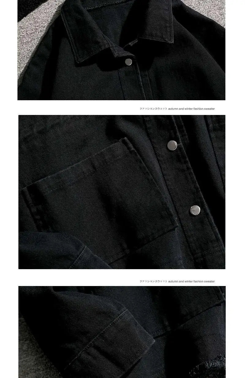 Threebooy Japanese Cargo Retro Jacket Men 2025 Spring Loose Large Size Army Green Denim Jacket Preppy Trendy High-end Simple Jacket Chic