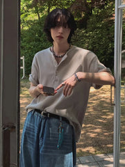 Threebooy Korean Simple Elegant Short-sleeved T-shirt Men's Summer Loose Casual Half-sleeved T-shirt High-end Commuting Outfit Chic Tees