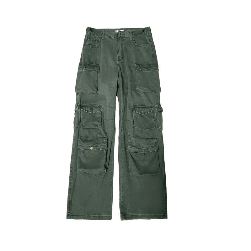 Threebooy  Japanese Multi-pocket Work Pants Men's Autumn Trendy Loose Straight Casual Pants Hip-hop Retro Design Trousers Aesthetic Chic