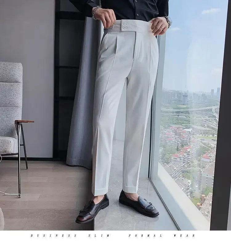 Threebooy Nadir Coffee Color Men's Trousers Classic Trendy Paris Button Single Pleat Slims Smooths Your Silhouette Business Casual Pants