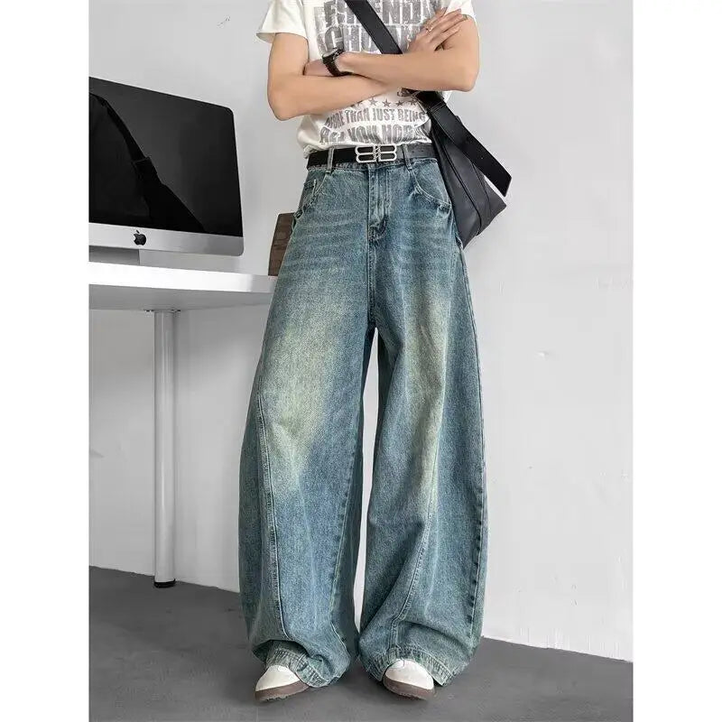 Threebooy  Men Baggy Jeans Wide Leg Unisex Streetwear Hip Hop Dance Pants Loose Fit Trousers Oversized Urban Jogger Street Dance Clothing
