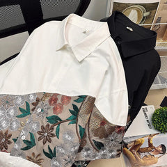 Threebooy  Summer Embroidered Shirts Men Fashion Casual Flower Shirts Mens Japanese Streetwear Loose Short Sleeve Shirts Men Plus Size