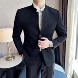 Threebooy Men Spring High Quality Business Suit/Male Sinicism Stand Collar Blazers/Man Solid Color Casual Tuxedo 4XL-M