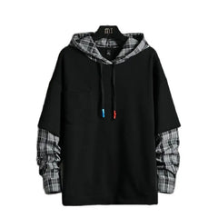 Threebooy Plaid Patchwork Hoodie Men New Harajuku Hoodies Men High Street Oversized Hooded Sweatshirts Streetwear Men Clothing