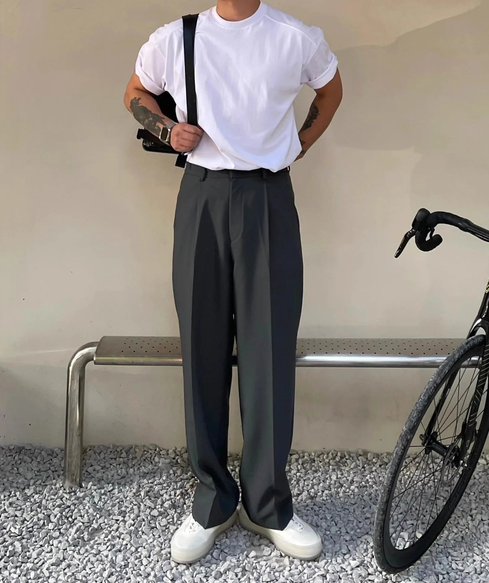 Threebooy Gray Suit Pants Men Fashion Business Society Mens Dress Pants Korean Loose Straight Pants Mens Office Formal Trousers M-2XL