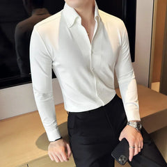 Threebooy Brand Clothing Men's Spring High Quality Long Sleeve Shirts/Man Slim Fit Fashion Casual V-neck Office Dress Shirt 4XL-M