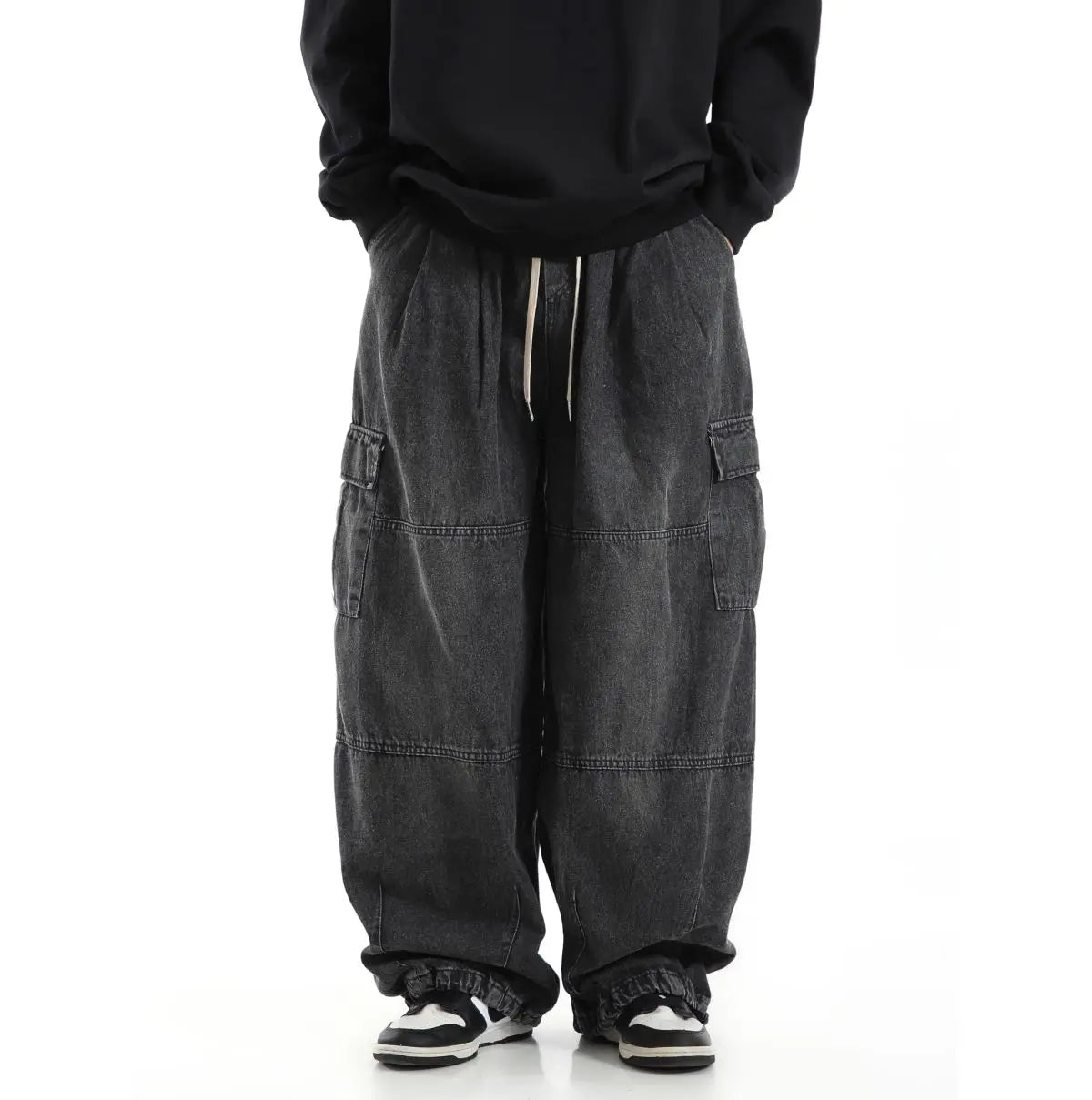 Threebooy Y2k Black Baggy Cargo Jeans Trousers Men Streetwear Casual Hippie Jogging Wide leg Oversize Old Money Vintage Denim Pants