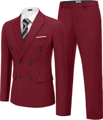 Threebooy  Men's 2 Piece Double Breasted Suits Slim Fit Tuxedo Jacket And Dress Pants Set For Wedding Business Prom