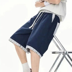 Threebooy  Men's Casual Shorts Loose Versatile Straight-leg Sports Elastic Waist Drawstring Male Pants Summer New Tide