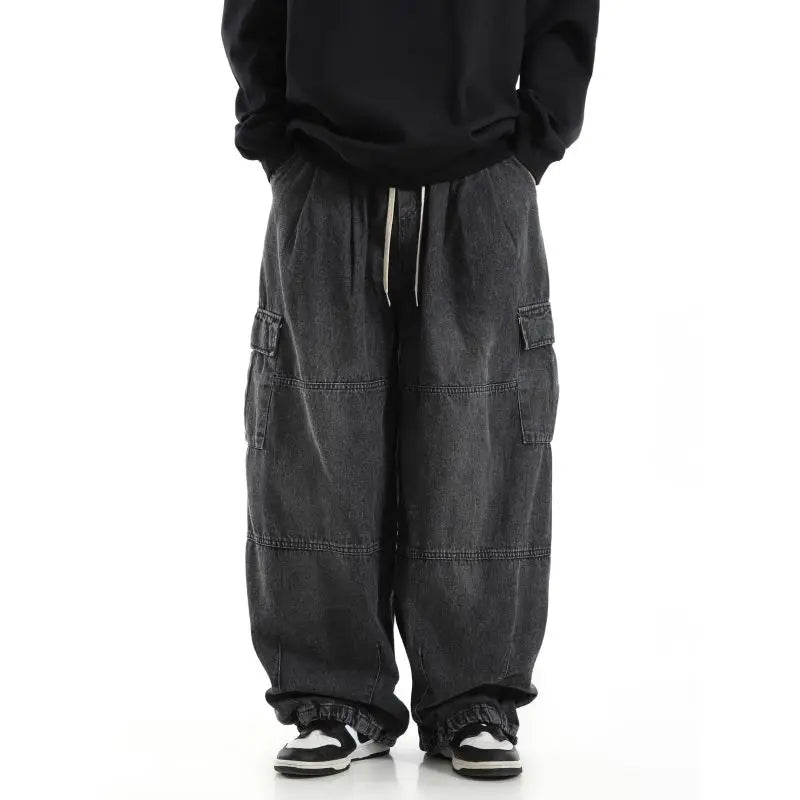 Threebooy Y2k Black Baggy Cargo Jeans Trousers Men Streetwear Casual Hippie Jogging Wide leg Oversize Old Money Vintage Denim Pants