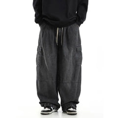 Threebooy Y2k Black Baggy Cargo Jeans Trousers Men Streetwear Casual Hippie Jogging Wide leg Oversize Old Money Vintage Denim Pants