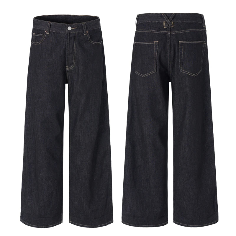 Threebooy Non-fading Original Color Jeans Men's High Quality Loose Straight Denim Pants Classic American Retro Wide Leg Autumn Trousers