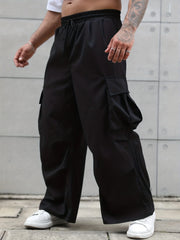 Threebooy  plus Size Men's Workwear Wide Leg Pants Loose 100% Polyester Casual Street Fashion