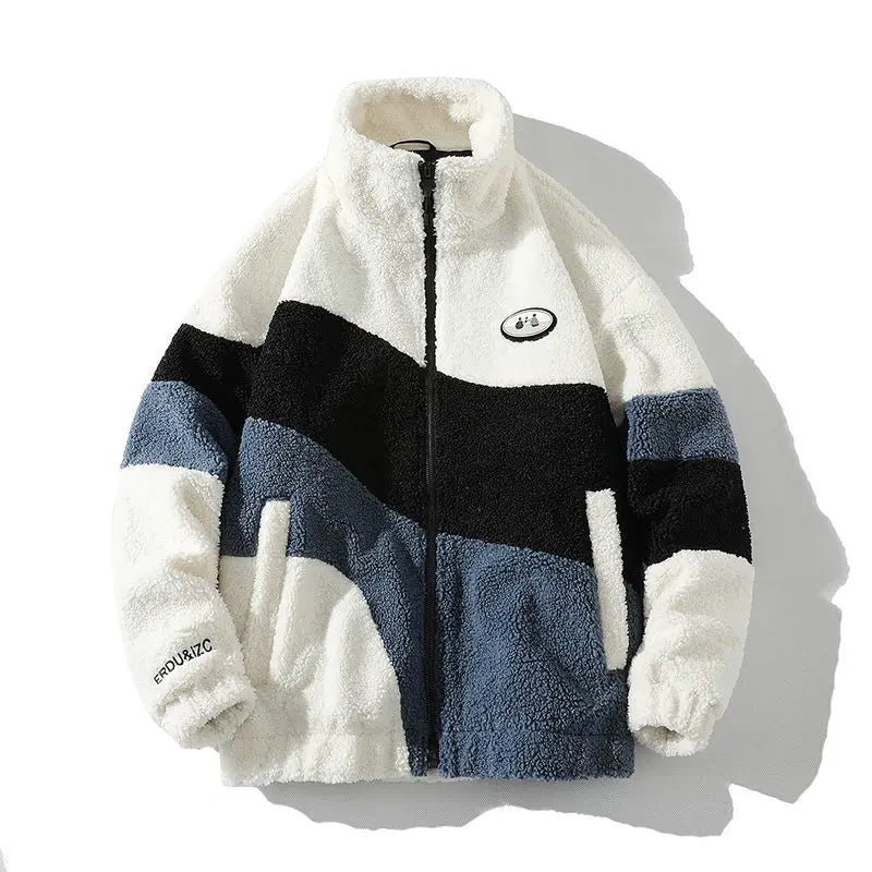 Threebooy Imitation Lamb Plush Jacket Men's Autumn Winter Korean Version 2026 Thick Cotton Coat Couple Polar Fleece Jacket Cotton Coat