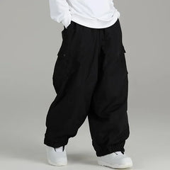 Threebooy Spring Autumn Waterproof Windproof Loose-fit Single Board Ski Pants Men's Women's Outdoor Sports Multi-pocket Casual Pants