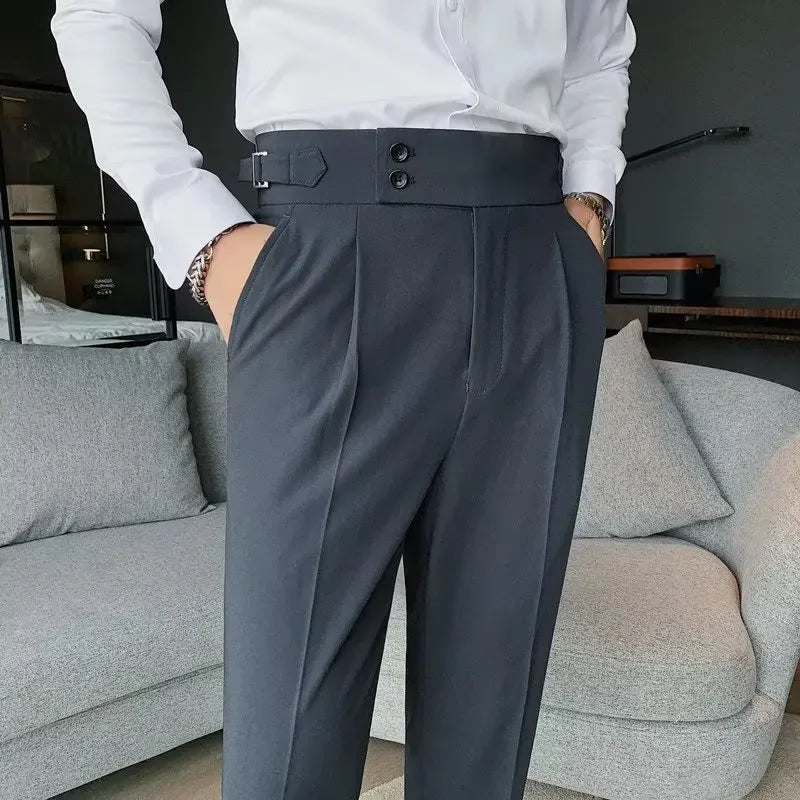 Threebooy Nadir Coffee Color Men's Trousers Classic Trendy Paris Button Single Pleat Slims Smooths Your Silhouette Business Casual Pants