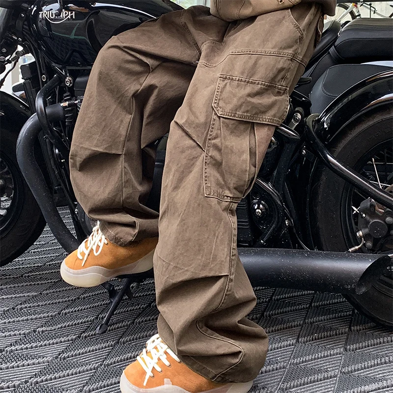 Threebooy Autumn Big Pocket Men's Cargo Pants Japanese Y2k Harajuku Loose Straight Wide Leg Trousers Baggy Pants Man Hip Hop Sweatpants