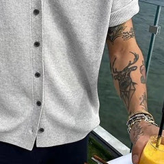 Threebooy New Fashion Men Cardigan Tops Luxury Knitted Half Sleeve Shirts Leisure Button-down Shirts for Men Korean Style Premium Knitwear