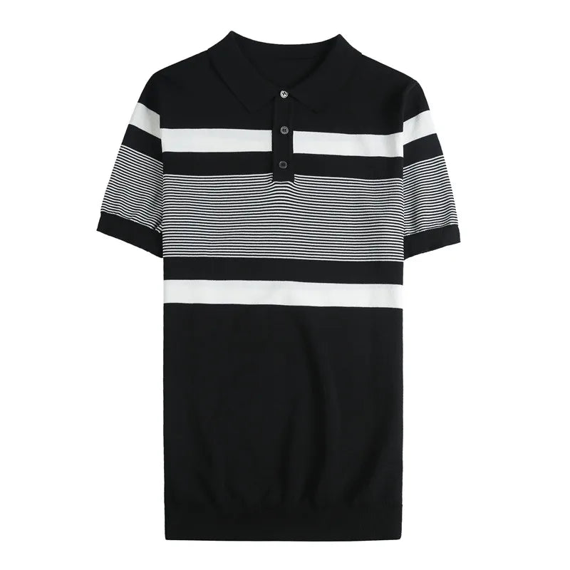 Threebooy Top Grade New Brand Designer Stripe Polo Shirt Men Summer Knitted Ice Silk Regular Short Sleeve Casual Tops Fashions Clothes Men