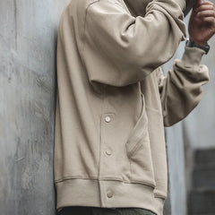 Threebooy Workwear Men's Vintage Side Opening Oversize Grey Hooded Sweater Loose and Lazy Style Large Coat Head