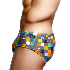 Threebooy  Sexy Summer Men Swimwear Swimsuits Square Graffiti Surf Swim Boxer Briefs Bikini Shorts Beach Trunks Boardshorts Brazilian Cut