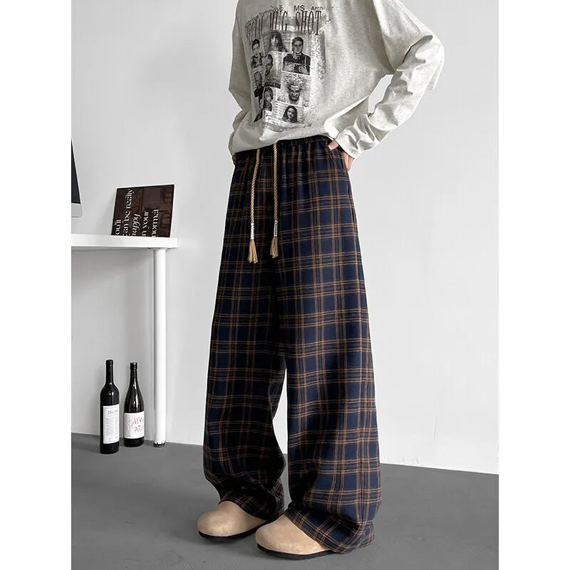 Threebooy  Summer Casual Pants Men Oversized Plaid Pants Men Streetwear Hip-hop Loose Wide Leg Pants Mens Vintage Trousers Plus Size 5XL