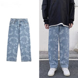 Threebooy Printing Men's Jeans High Street Fashion Wide Leg Pants Harajuku Streetwear Spring Autumn Denim Trousers Oversizde Male Clothing