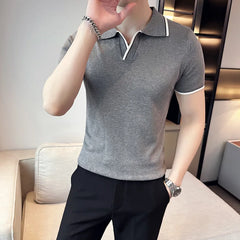 Threebooy  Men Summer solid knitting Polo Shirt Short Sleeve Slim Fit Polos Fashion Streetwear Tops Men Shirts Office Casual Shirts