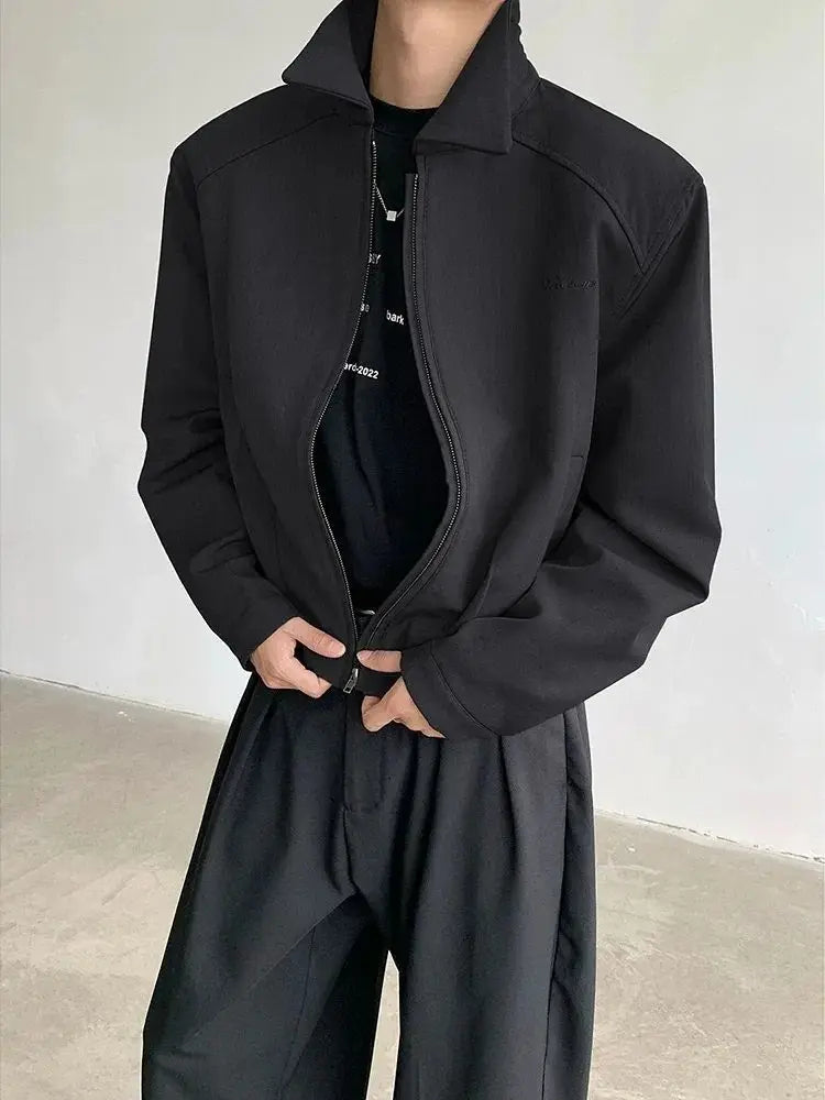 Threebooy Black Short Autumn Suit Jacket Male College Preppy Wearing American Baseball Uniforms with High-end Shoulder Pad Jacket Chic