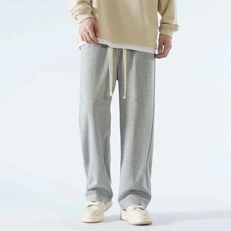Threebooy  New Men's Casual Pants Wide Leg Straight 65% Cotton Fabric Outdoor Sweatpants Neutral High-quality Soft Long Baggy Trousers