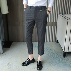 Threebooy  New Striped Nine-point Suit Pants Korean Fashion Slim Casual High-quality Trendy Office Trousers Plus Size 29-36