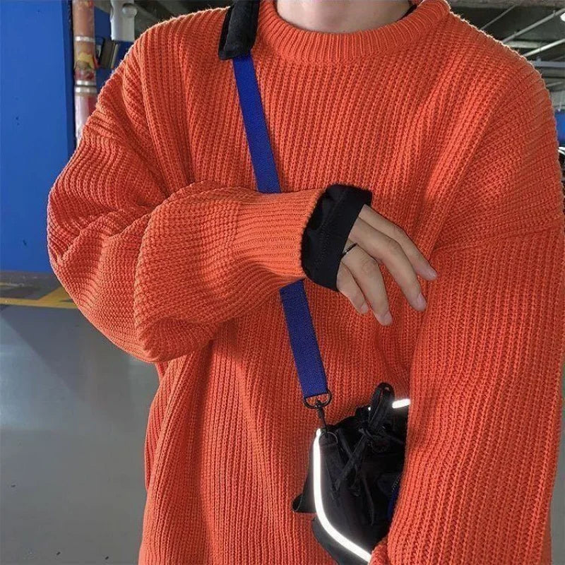 Threebooy Sweater Men Oversize Knit Pull Homme O-neck Male Knitted Sweater Pullover Jumper Harajuku Casual Streetwear Korean Men Sweaters