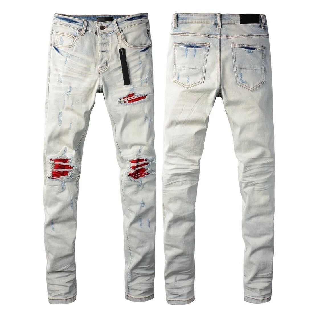 Threebooy  Spring and Autumn New Trend Solid Color Straight Tube Ripped Stretch Jeans Men Casual Comfortable Breathable High-Quality Jeans