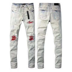 Threebooy  Spring and Autumn New Trend Solid Color Straight Tube Ripped Stretch Jeans Men Casual Comfortable Breathable High-Quality Jeans