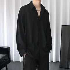 Threebooy  Black Shirt Men's Handsome Loose Drooping Long-sleeved Spring, Summer and Autumn Casual Men's Fashion Handsome Ice Silk Jacket