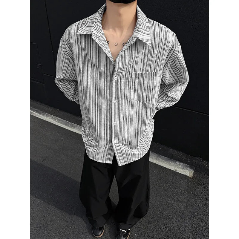 Threebooy spring New Long sleeved Shirt Men Fashion Social Mens Dress Shirt Korean Loose Casual Striped Shirts Mens Formal Shirt